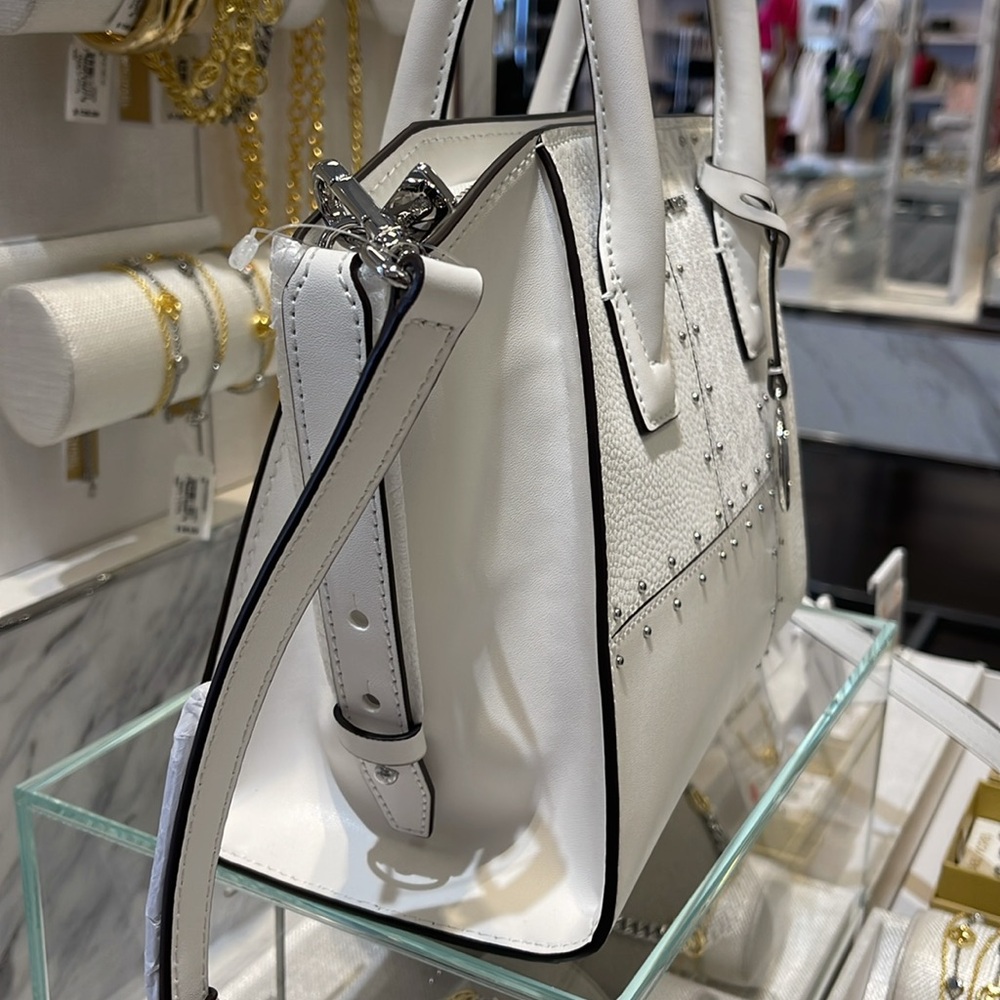Michael Kors Avril Small Studded Patchwork and Signature Logo Satchel Crossbody - Picture 6 of 16